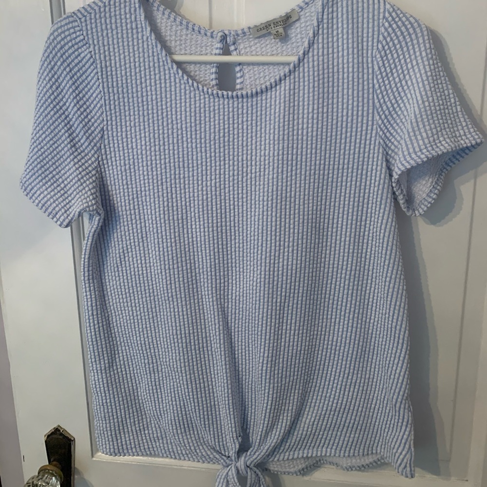 Blue and White Stripes Knotted Tee